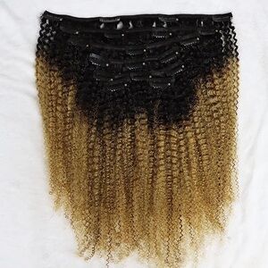 HUMAN HAIR Kinky Curly Ombre Blonde Clip In Extensions 16in 120g